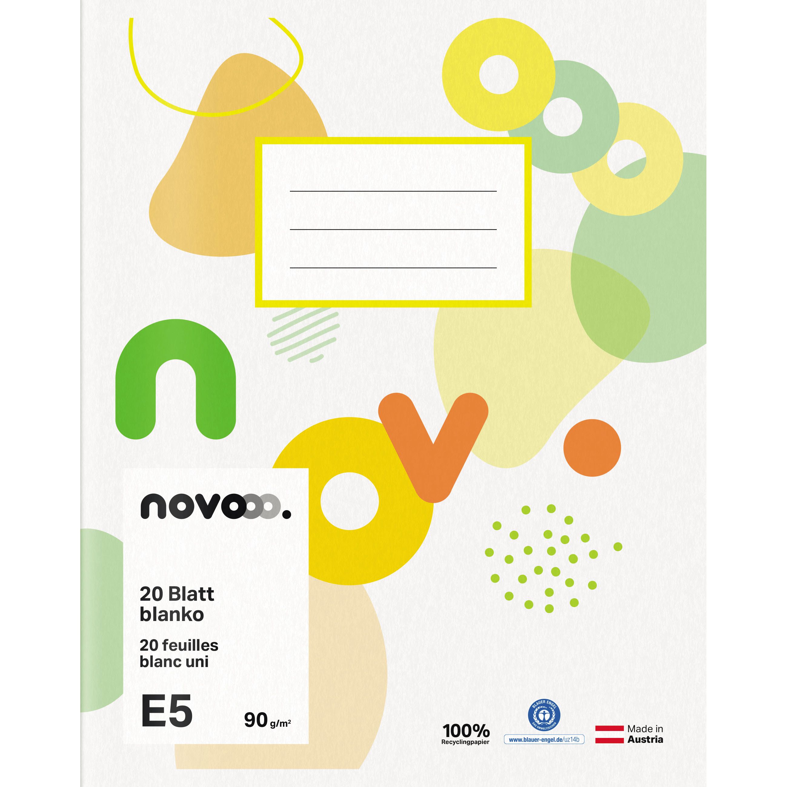 Novooo Schulheft E5, blanko 90g weiss 20 Blatt