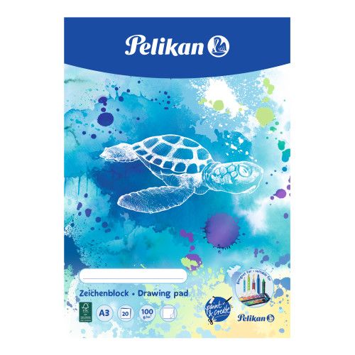 Pelikan Zeichenblock A3 100 gm2 weiss Motiv Schildkröte, Block mit 20 Blatt