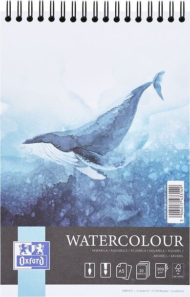 Oxford Art Aquarellblock A5, 300 gm2 mit stabiler Doppelspirale, 20 Blätter